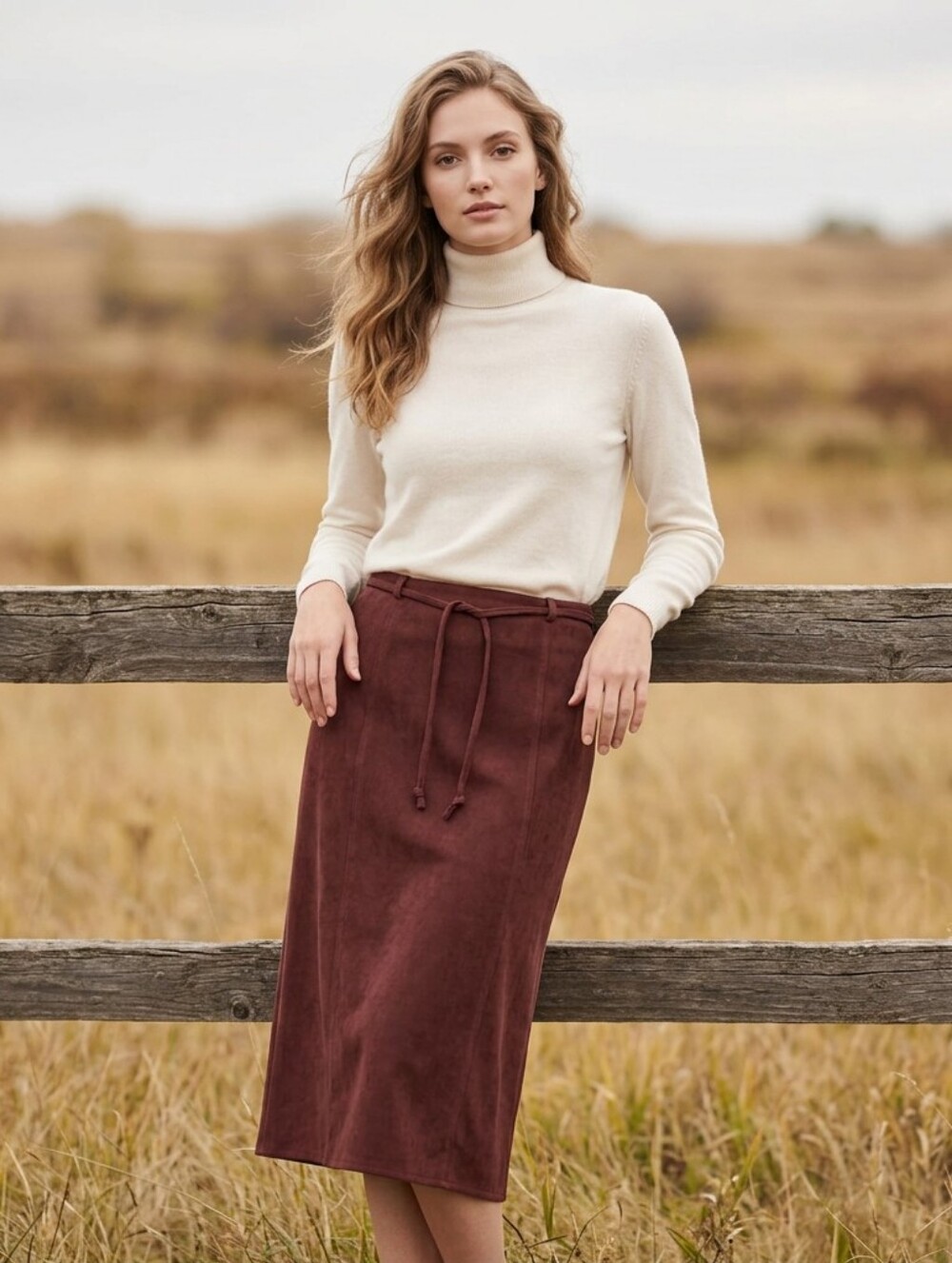Vintage Talbots Classic Midi Skirt Brown Faux Suede Velour 16 A Line Tie Belt